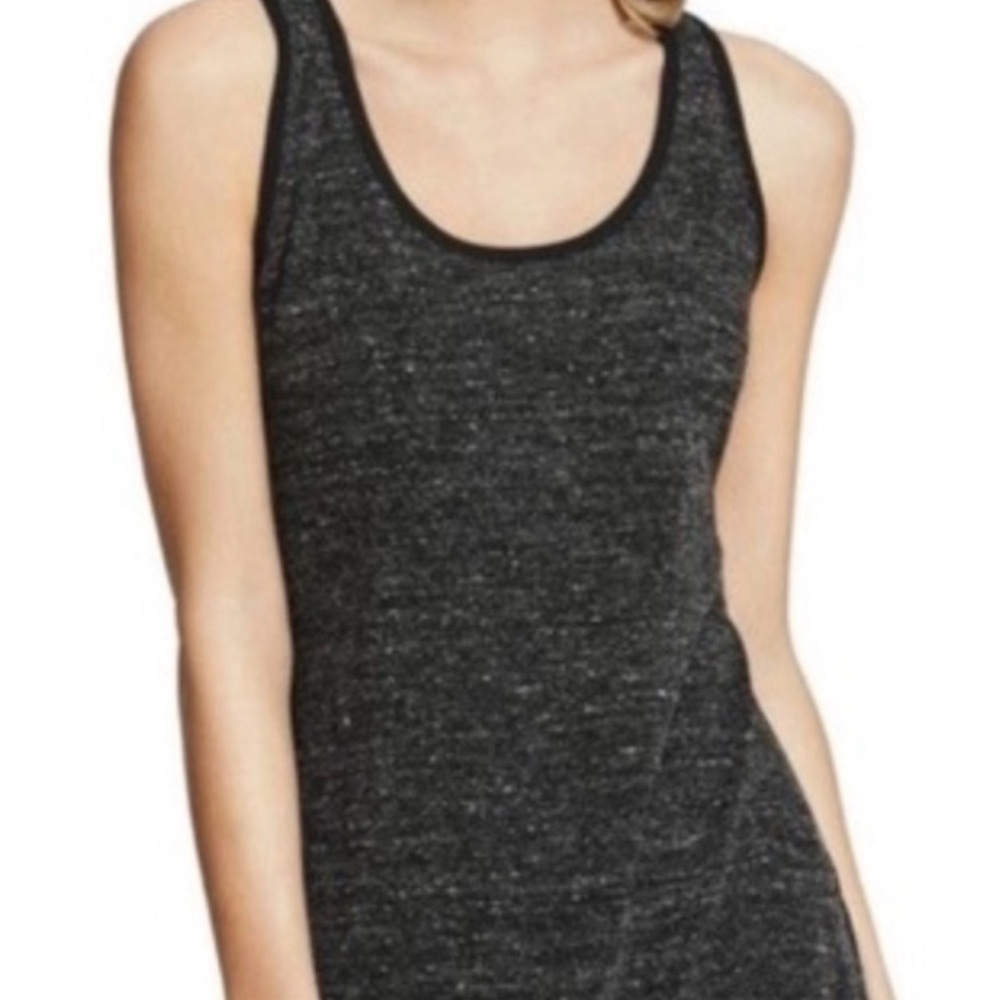 cAbi Women Glee Tank Top Marled Gray Black Trim Racerback Curved Hem M